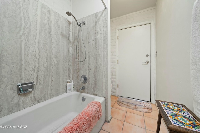 full bathroom with shower / bath combination and tile patterned flooring