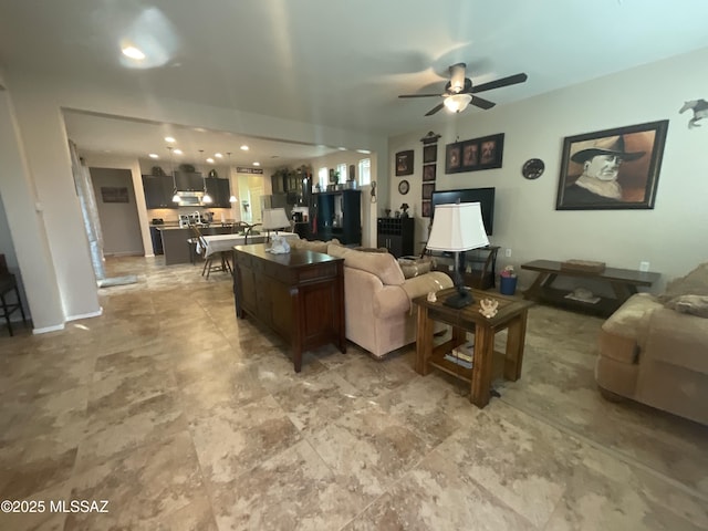 living room with ceiling fan