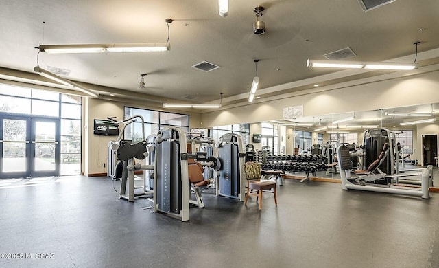 exercise room with french doors