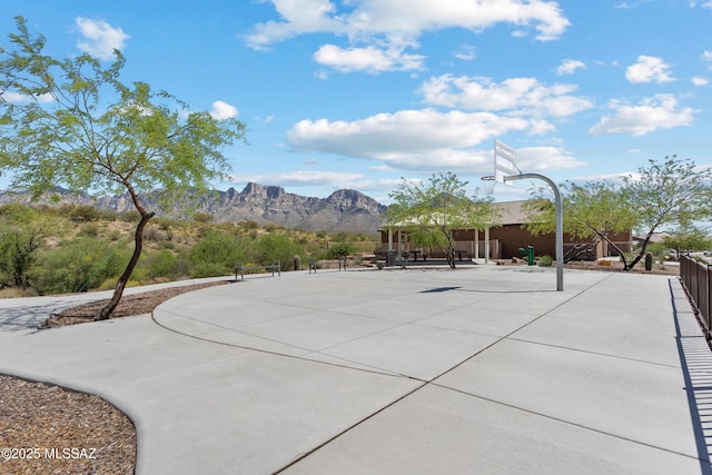 view of basketball court featuring community basketball court and a mountain view