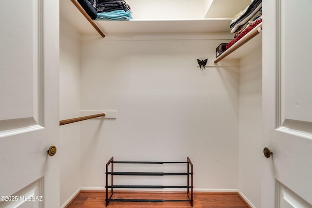 walk in closet with wood finished floors