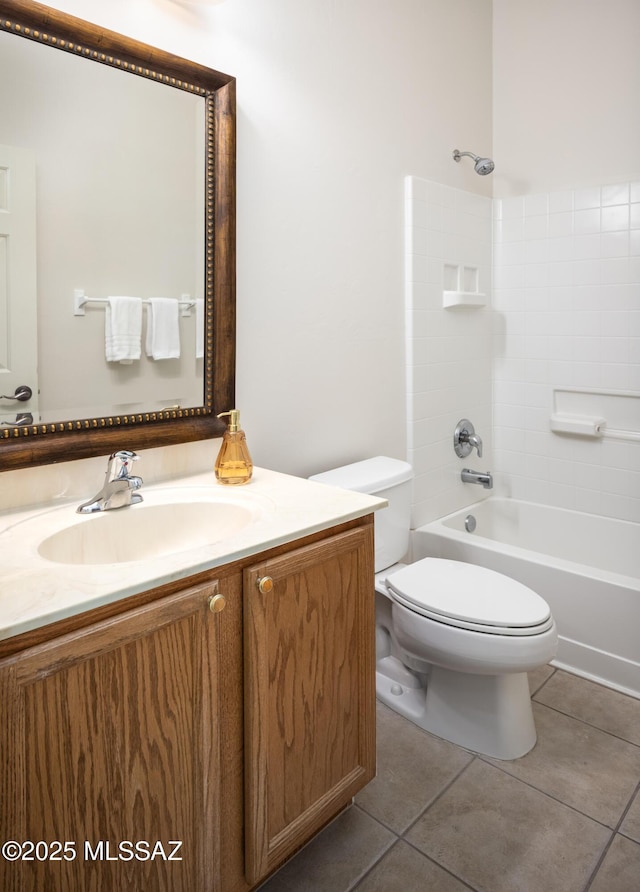 full bathroom featuring toilet, vanity, bathtub / shower combination, and tile patterned floors