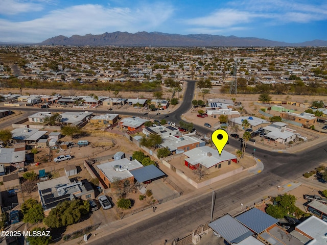 aerial view featuring a residential view and a mountain view