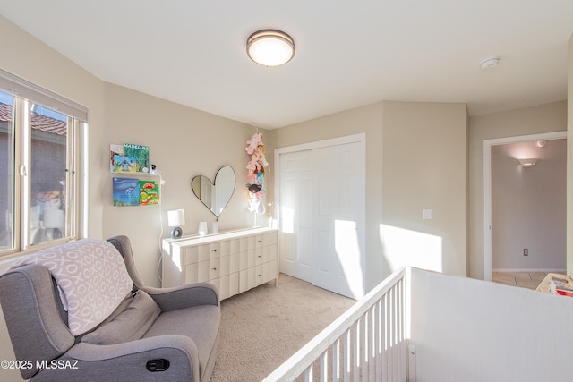 sitting room with light colored carpet