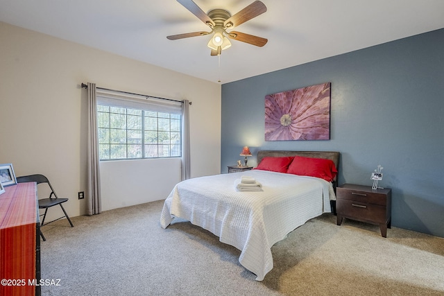 bedroom featuring carpet floors and a ceiling fan