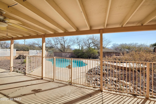 1660 N Fox Run Pl, Tucson, AZ 85715 - view of pool with a fenced in pool, ceiling fan, a patio area, and a fenced backyard