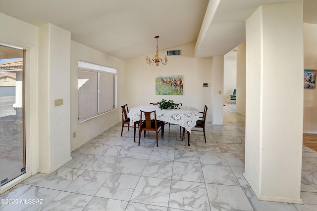 1660 N Fox Run Pl, Tucson, AZ 85715 - dining room with visible vents, marble finish floor, an inviting chandelier, and lofted ceiling