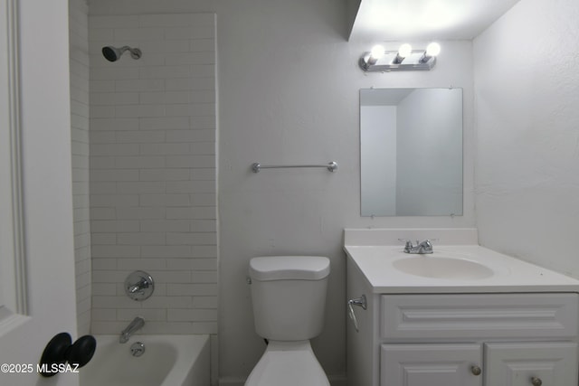 full bathroom featuring toilet, shower / tub combination, and vanity