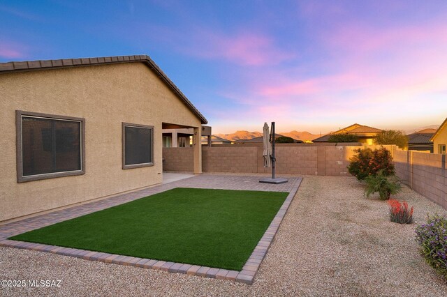 view of yard with a patio area and a fenced backyard