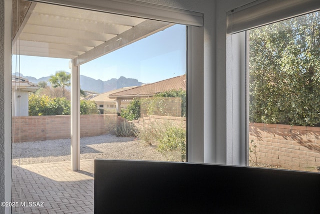 interior space featuring a mountain view