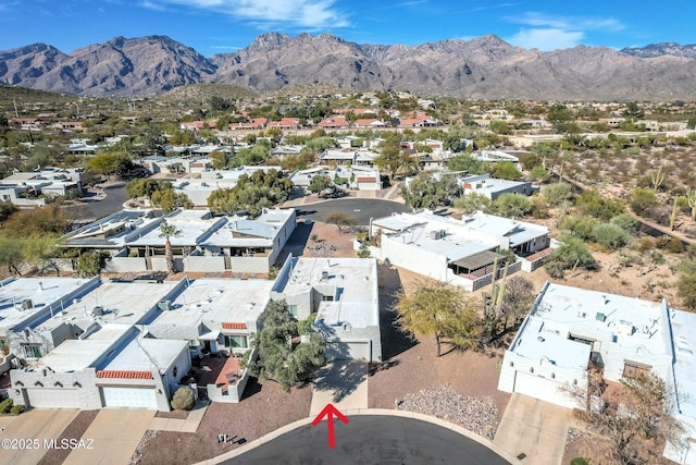 aerial view featuring a residential view and a mountain view