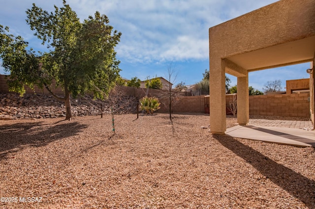 view of yard featuring a fenced backyard and a patio