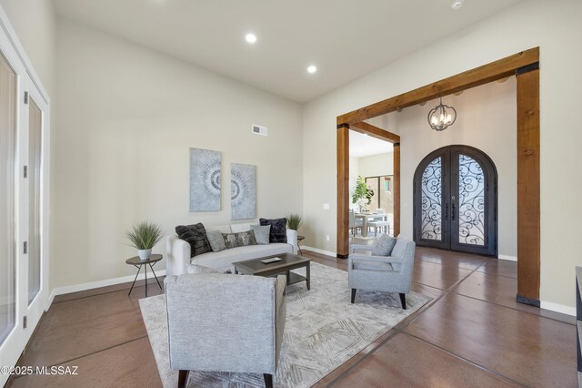 empty room featuring recessed lighting, concrete floors, and visible vents