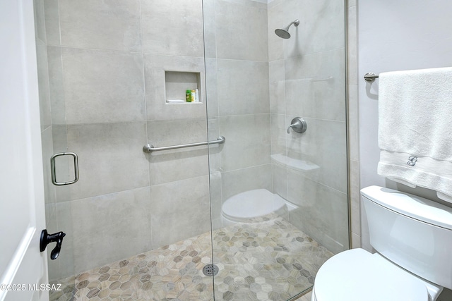 bathroom with toilet and a shower stall