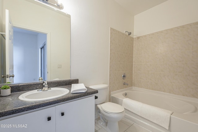 bathroom featuring vanity, toilet, and shower / bathtub combination