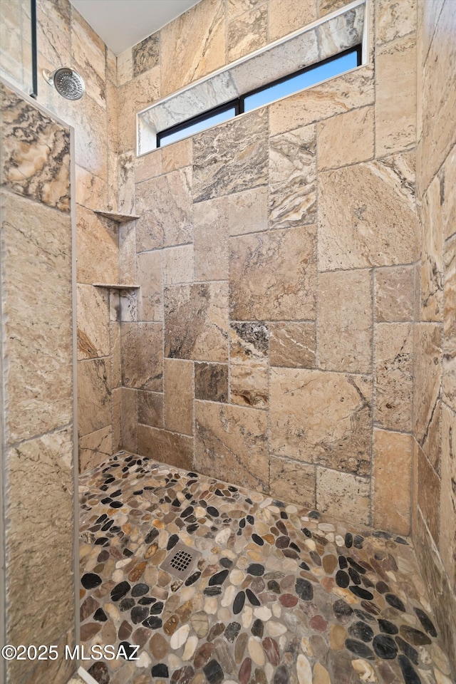 interior details featuring a tile shower