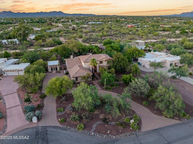 view of aerial view at dusk