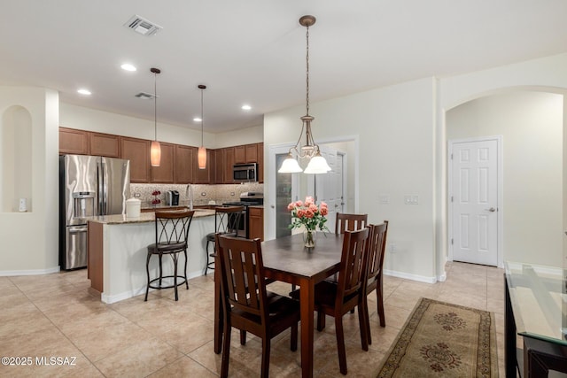 view of tiled dining space
