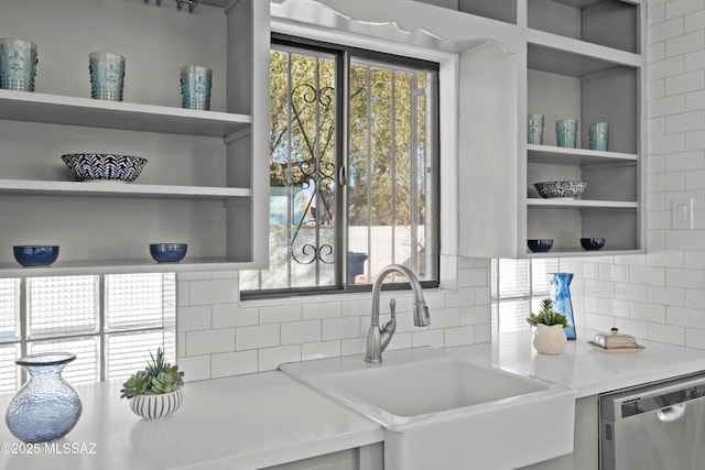 235 N Tucson Blvd, Tucson, AZ 85716 - kitchen featuring gray cabinets, decorative backsplash, and light countertops