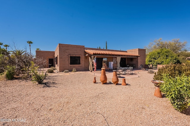 back of property with a patio and a tile roof