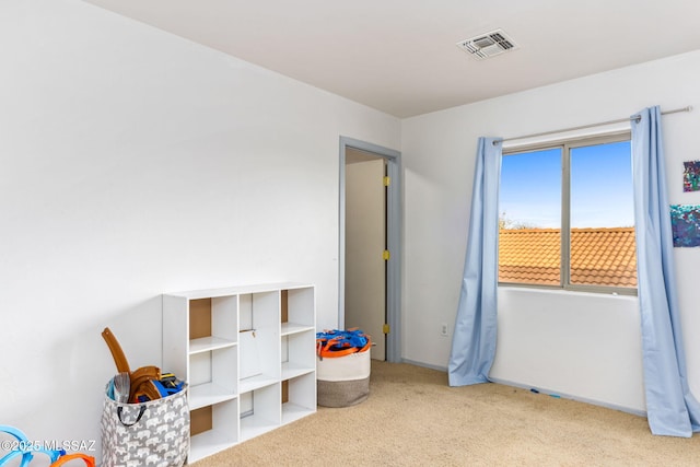 game room featuring carpet floors, baseboards, and visible vents