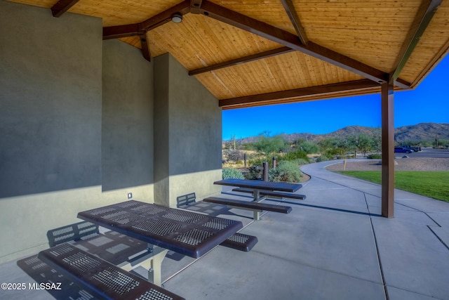 view of patio with a mountain view