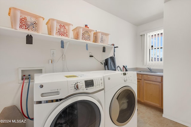 5897 E Cedarbird Dr, Tucson, AZ 85756 - laundry room with separate washer and dryer, cabinet space, and light tile patterned flooring