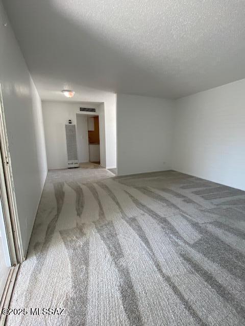 spare room with a textured ceiling and carpet flooring