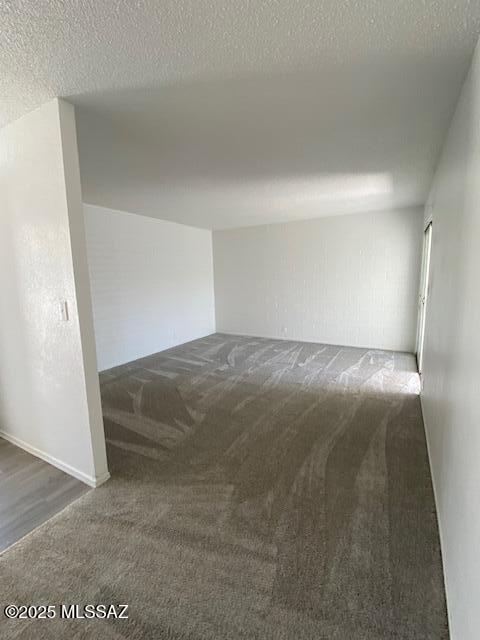 spare room featuring carpet flooring and a textured ceiling