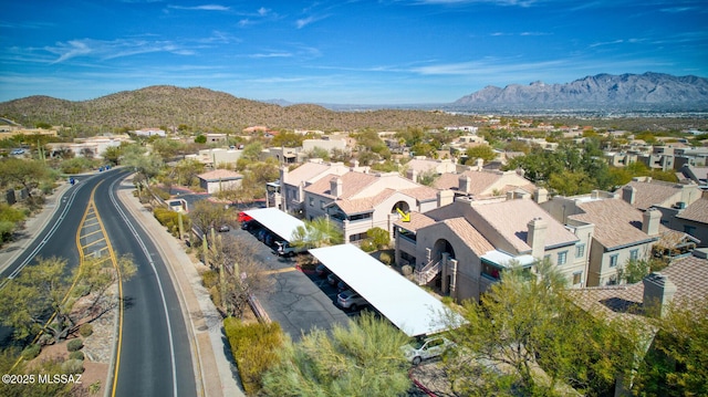 aerial view with a mountain view and a residential view