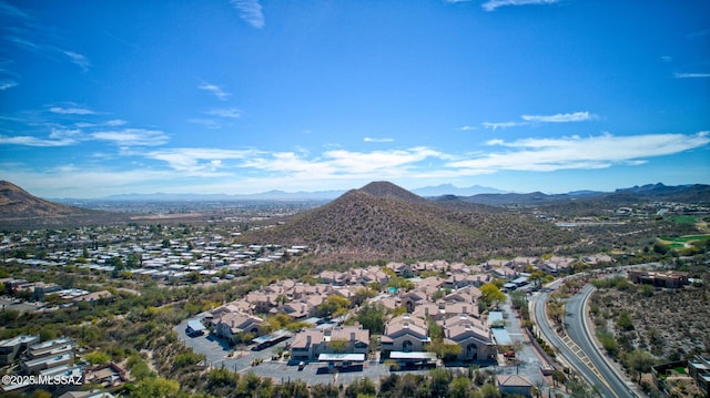 birds eye view of property with a residential view and a mountain view