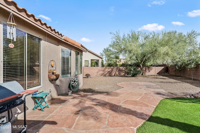 view of patio with a fenced backyard and grilling area