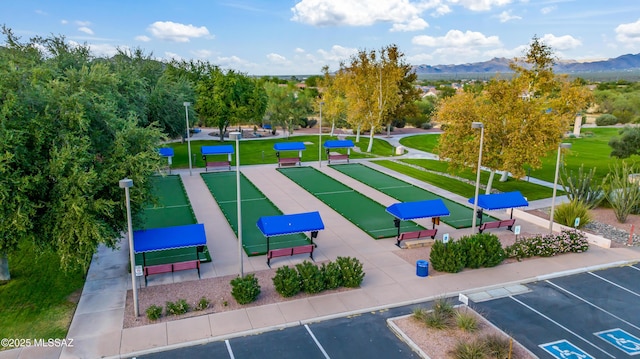 view of property's community featuring a yard and a mountain view