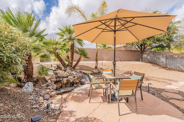 view of patio / terrace with a fenced backyard and outdoor dining space