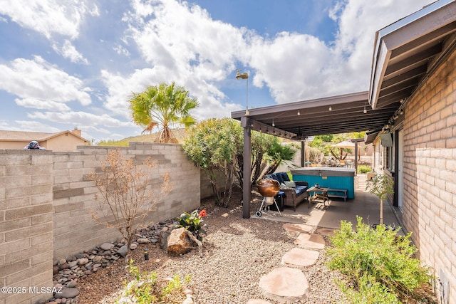 view of yard with a patio area and a fenced backyard