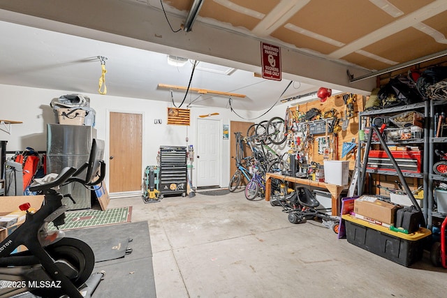 garage featuring a workshop area