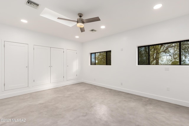 unfurnished bedroom with recessed lighting, visible vents, and baseboards