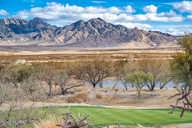 view of mountain feature featuring view of golf course