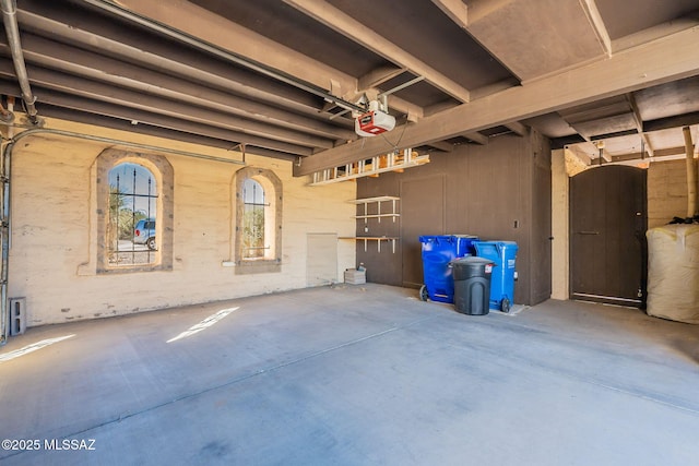 garage with a garage door opener