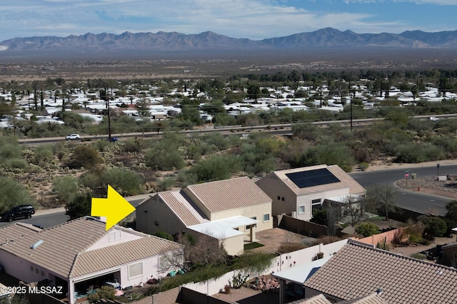 aerial view featuring a residential view and a mountain view