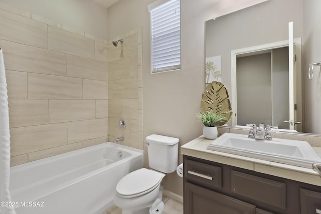 full bathroom featuring shower / bath combo, vanity, and toilet