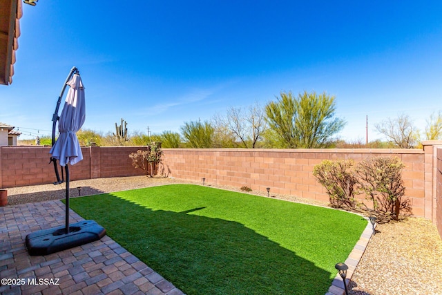 view of yard with a fenced backyard