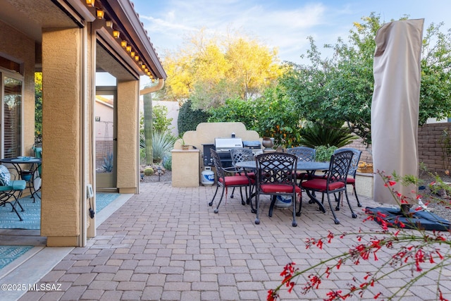 view of patio / terrace featuring outdoor dining area and a fenced backyard