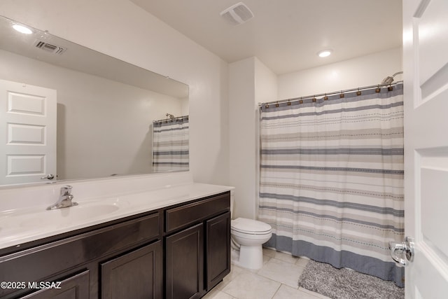 full bath featuring tile patterned flooring, visible vents, vanity, and toilet