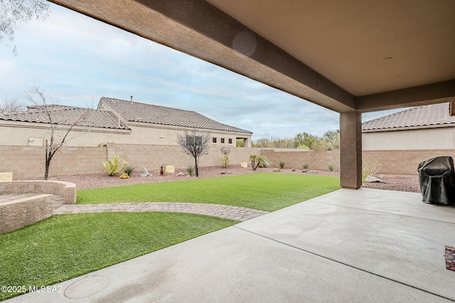 view of yard featuring a fenced backyard and a patio