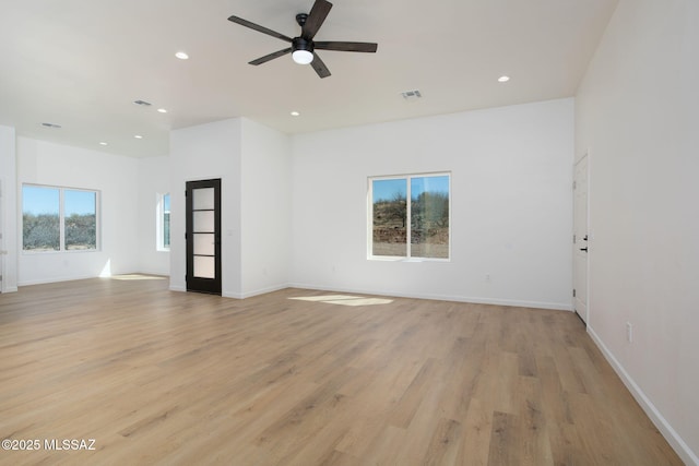 15809 N Twin Lakes Dr NW, Tucson, AZ 85739 - empty room with recessed lighting, baseboards, light wood-style floors, visible vents, and a ceiling fan