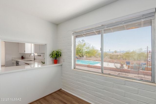 interior space featuring a sink and wood finished floors