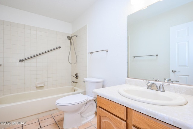 full bathroom with shower / washtub combination, toilet, vanity, and tile patterned floors