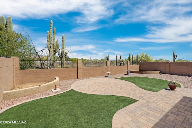 view of yard with a patio and a fenced backyard