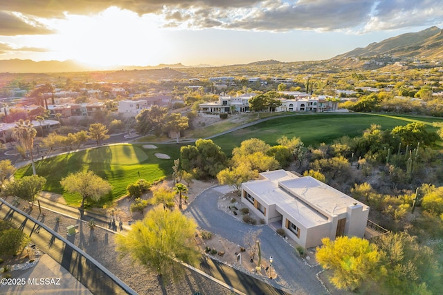 drone / aerial view featuring a mountain view